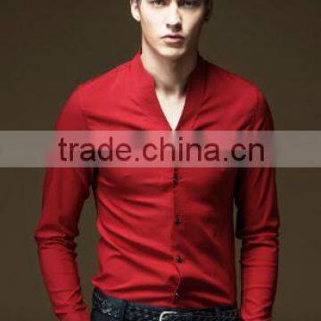 Men's newest V neck long sleeve dress office casual shirt