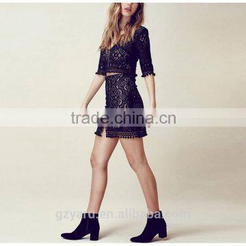 European Western Indian Fashionable Half Sleeve Lace v Neck Sexy Crop Tops Blouses Wholesale Skirts Suit Wrap Skirts photo-3