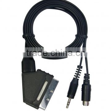 Scart Cable,Scart Plug to 2RCA+MD4P Plugs