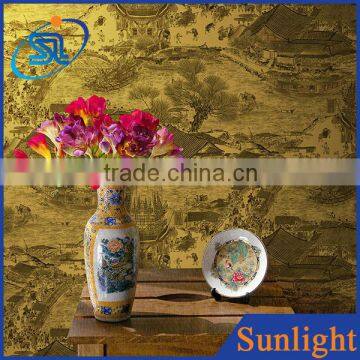 Chinese classic magnificent printing teahouse restaurant decorate vinyl wallcovering