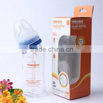 210ml manufacturer BPA free reusable glass baby feeding bottle with nipple wholesale lead free mircowave safe feeding bottle