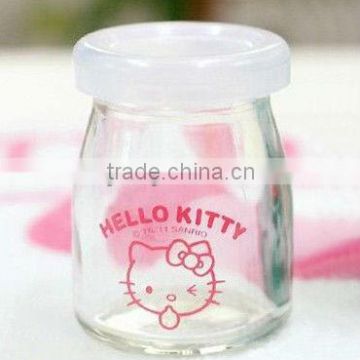 glass pudding bottle with cap for milk or candy