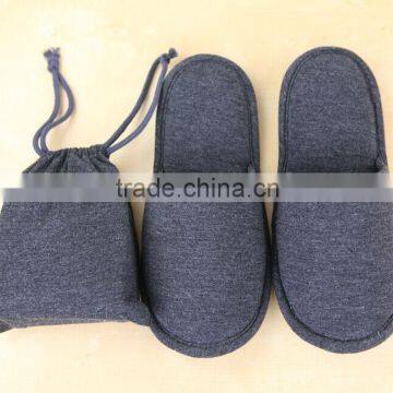 High quality grey cotton foldable travel slipper with shoe bag