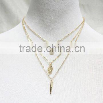 Multistrand Gold Bullet Leaf Peace Necklace 3 Strand Necklace Chain Pendant Necklace Layered Necklace Fashion Style Wholesale