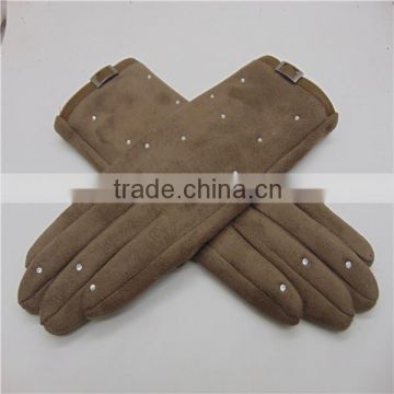 100% Faux Suede Gloves With Pearl in Any Color