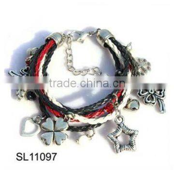 New design leather braid bracelet,Fashion alloy accessories pendant bracelet,Ladies jewelry 2013