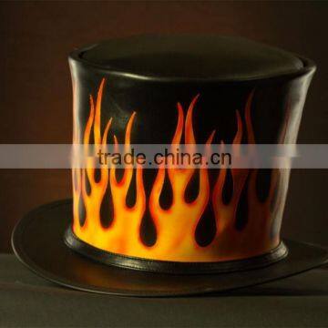 GENUINE LEATHER FLAMES PATTERN ROCKABILLY MUSICIANS / ROCK STAR GIG TOP HAT