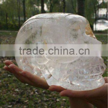 Excellent Natural Long Clear Quartz Rock Crystal Carving Skull