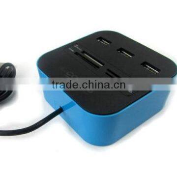 Hot Sale USB COMBO 3 port usb hub 2.0 HUB+multi USB card reader All In One for SD/MMC/M2/MS/MP Pro Duo Many colors