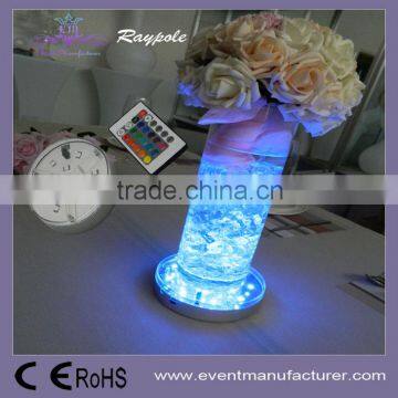 Remote controlled glass candelabra vase 10cm round led centerpiece base