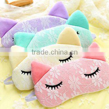 Korea Style Cute Lace Cat Shape High Quality Soft Patch Sleeping Travel Blindfold Shade Cover Eye Mask