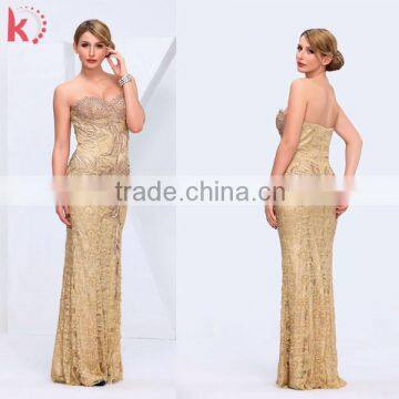 Fashion strapless sexy maxi golden lace formal evening dresses for women A184