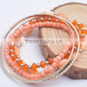 The new 2016 high grils fashion thin metal bangle with orange shell pure manual bead bracelet