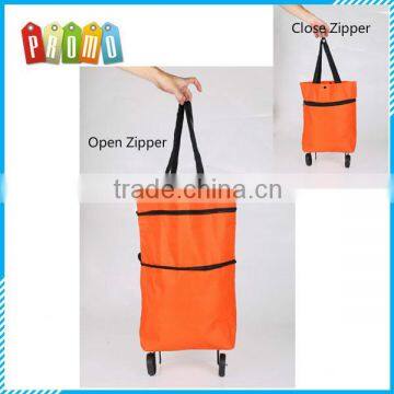 Dual zippers wheel shopping trolley bag