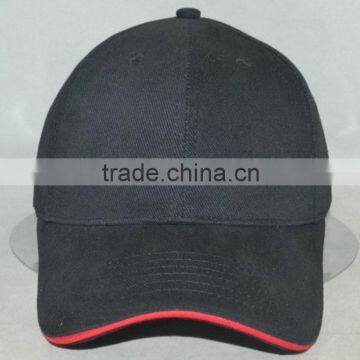 Heavy brushed cotton 10x10 black blank cap with red sandwich bill