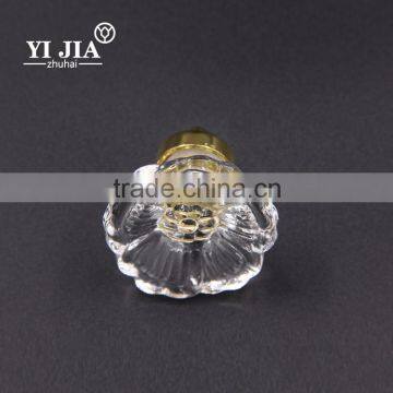 1 1/2 inch clear zinc base gold finish flower shape glass knob