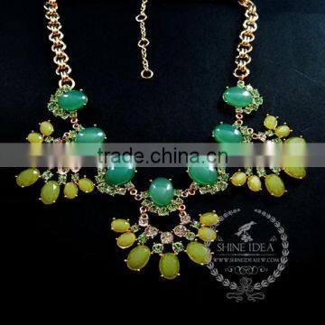 vintage antiqued gold green glass cabochon chunky chic fashion choker statement women necklace 6320031