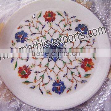 Marble Inlay Plates,Pietra Dura Marble Inlay Decorative Plate Antique Plate Solid Inlaid Marble Plate, Marble Inlay Plate