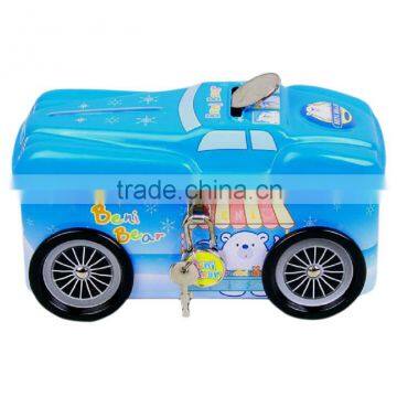 Tin cars shape Kids Coin Bank with Lock and key