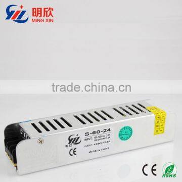 60w high quality 24v 2.5a slim case led driver/ power supply ,ac/dc strip shape led switching power supply dc24v