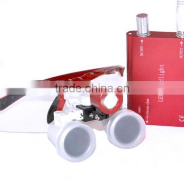 2.5X 3.5X Red Dentist Surgical Medical Binocular Dental Loupes with LED Head Light Lamp