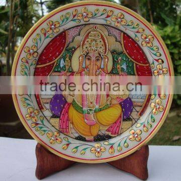 Indian Marble Thali Plate Handicraft Religious Gift Decor Hindu God Puja Ganesha Miniature Painting Diwali Gifts