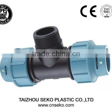 pe pp compression fittings/male threaded tee for water supply compression pipe fittings