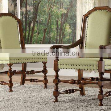 American Concise Design Solid Wood Hand Carved Fabric Dining Chair