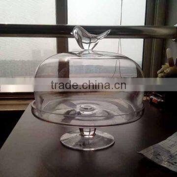 handmade glass cake plate with bird cover,glass storage jar with cover,glass cake plate wholesale cheap