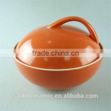 Ceramic Soup Pot/orange Cooking Soup Pot/small Tureen Unique Shape Orange Color Glazed photo-2