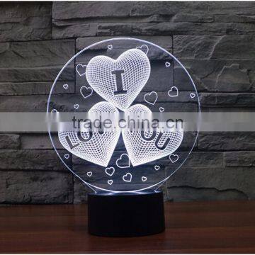 2017 Valentine's Day Gift 7color 3d Romantic LED Night Light Lamp