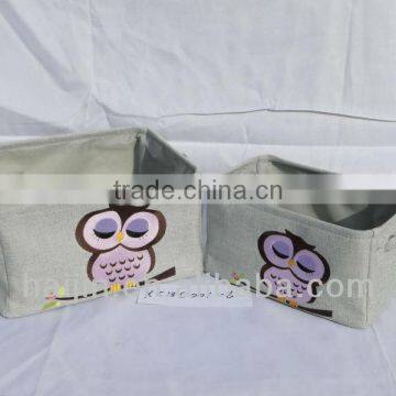 set of 2 fashion canvas storage basket owl embroidery