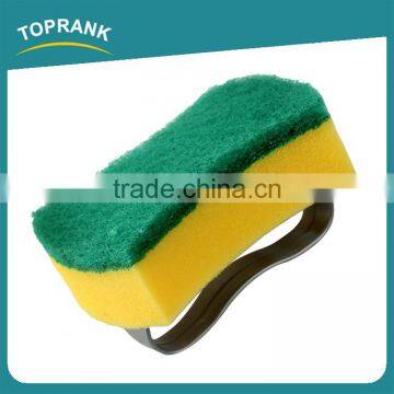 Toprank Customized Colorful Kitchen Cleaning Dish Pot Sponge Scourer Durable Plastic Handle Magic Green Sponge Scouring Pad photo-3