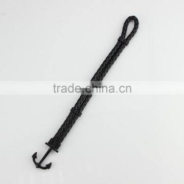 Unisex Fashion Braided Leather Cord Wrap Antique Anchor Bracelets photo-3