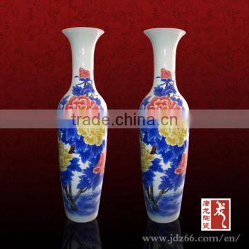 Colorful large ceramic floor vase with spray peony decoration