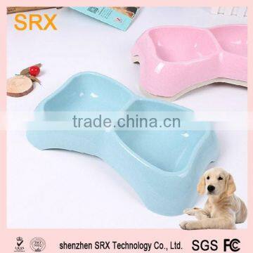 cute Double dog feeding dish / plastic double dog water dish /custom plastic double dog food bowl