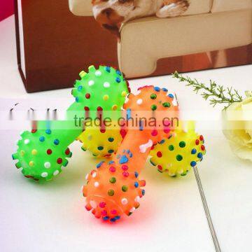 Hot Sale!! 2015 Christmas Gift Pet Supplies Pet Dog Cat Puppy Colorful Sound Polka Dot Squeaky Rubber Dumbbell Chewing Toy photo-2
