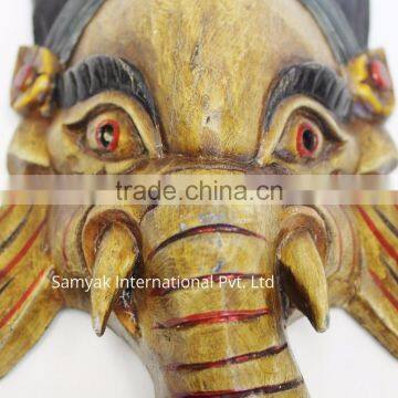 Hand Crafted Wooden Mask of Hindu Lord Ganesh Wall Hanging Made In Nepal photo-2