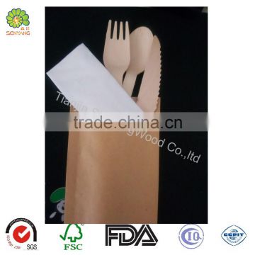 biodegradable wooden cutleries set for knife fork spoon