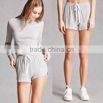 2 piece set clothes Matching Long Sleeve Top Sweatshirt And Waffle Knit Dolphin Shorts Ladies Short Sleeve Suits