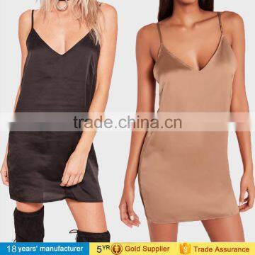 Sexy v neck Spaghetti Strap night shiny party wear satin silk silky cami club short mini dresses 2016