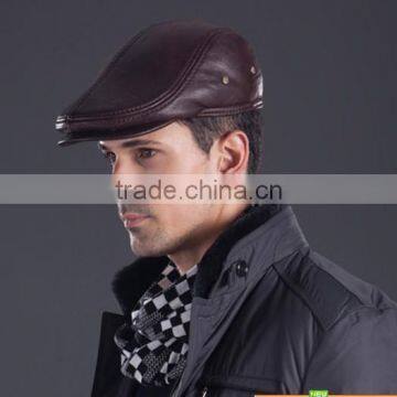 men's winter genuine leather peaked cap