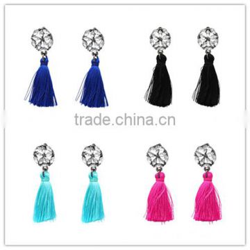 Bohemian jewelry zircon gems with long colorful tassel charms earrings for women