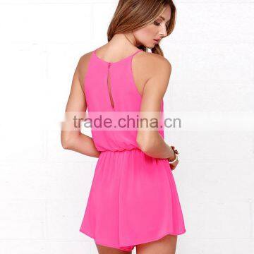HAODUOYI Women Slim Sleeveless Short Jumpsuits Chiffon Straps Playsuits Rompers photo-2