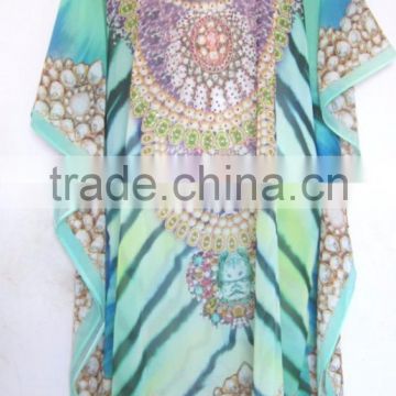 DIGITAL print georgette crystal embellish kaftan CAFTAN tunic poncho blouse