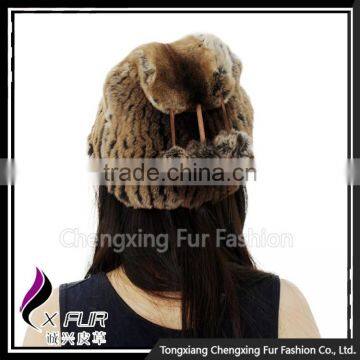 CX-C-240B Handknitted Womens Fashion Rex Rabbit Fur Hats and Caps photo-5
