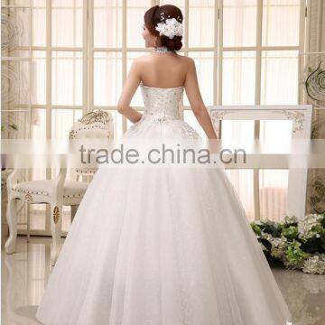 New 2017 Hanging Neck Wedding Dress Korean Style Slim Tie Strap Retro Bride Dress Vintage Diamonds Wedding Dress photo-5