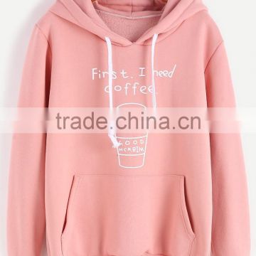 Top Quality Pink 100% Cotton Fleece Ladies Pullover Hoodie Jacket Custom Printed Drawstring Hooded Sweatshirt With Pocket