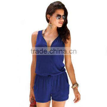 Zm50235b Europe Hot Sale Women Clothes Sleeveless v Neck Jumpsuits Pure Color Lady Pants photo-4