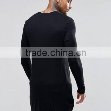Super Long Line t Shirt Plain Black Slim Fit t Shirt Custom Logo t Shirt photo-2